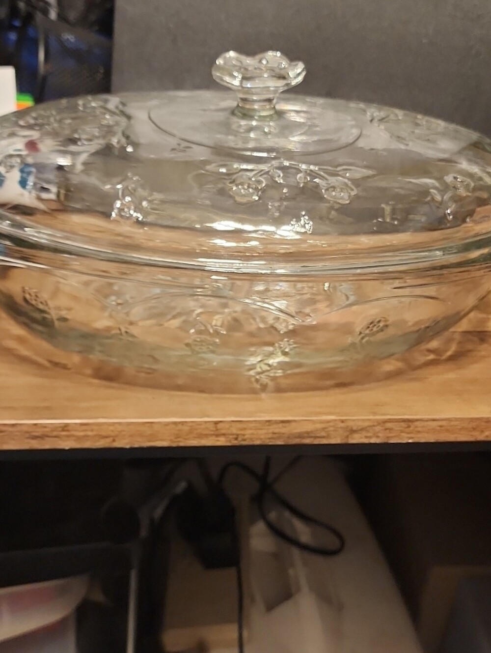 Anchor Hocking Clear Glass Covered Casserole Dish with Floral Relief